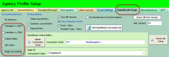 Agency Profile QuickBooks Tab Screenshot